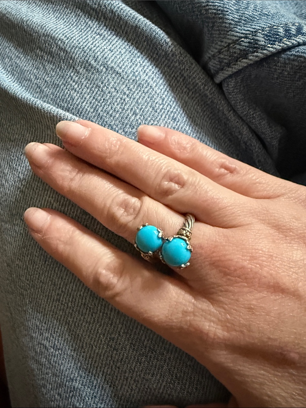 Samuel B. Turquoise Double Cabochon Ring with Silver Accents